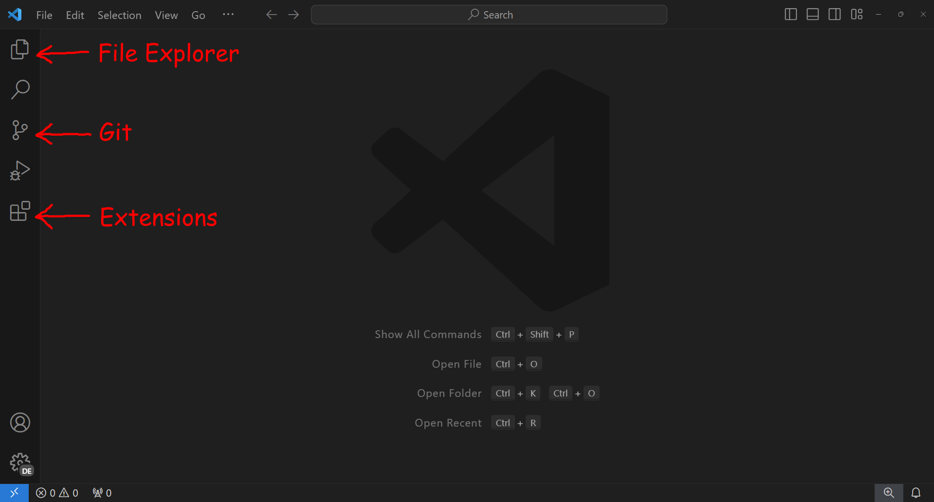First view of VS Code